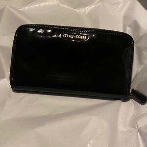 Miu Miu Glossy Black Zip Wallet